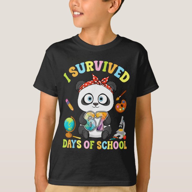 I Survived Six Seven Days Of School Cute Panda Stu T-Shirt (Front)