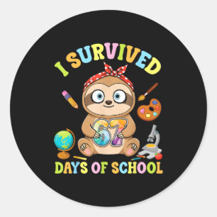 I Survived Six Seven Days Of School Cute Sloth Stu Classic Round Sticker