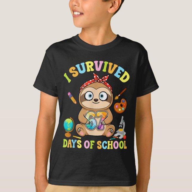 I Survived Six Seven Days Of School Cute Sloth Stu T-Shirt (Front)