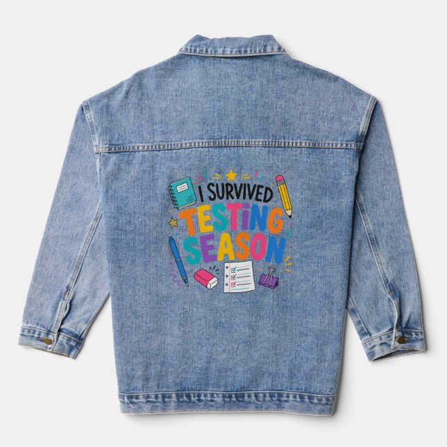 I Survived Testing Season School Humour Denim Jacket (Back)