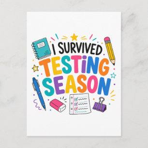 I Survived Testing Season School Humour Postcard