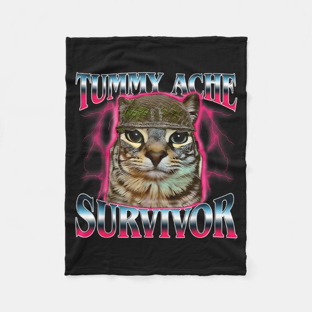 I Survived Today's Funny Tummy Ache Survivor Cat M Fleece Blanket (Front)