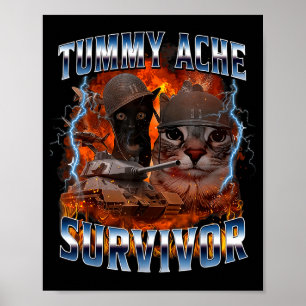 I Survived Today's Tummy Ache Funny Silly Cat Meme Poster