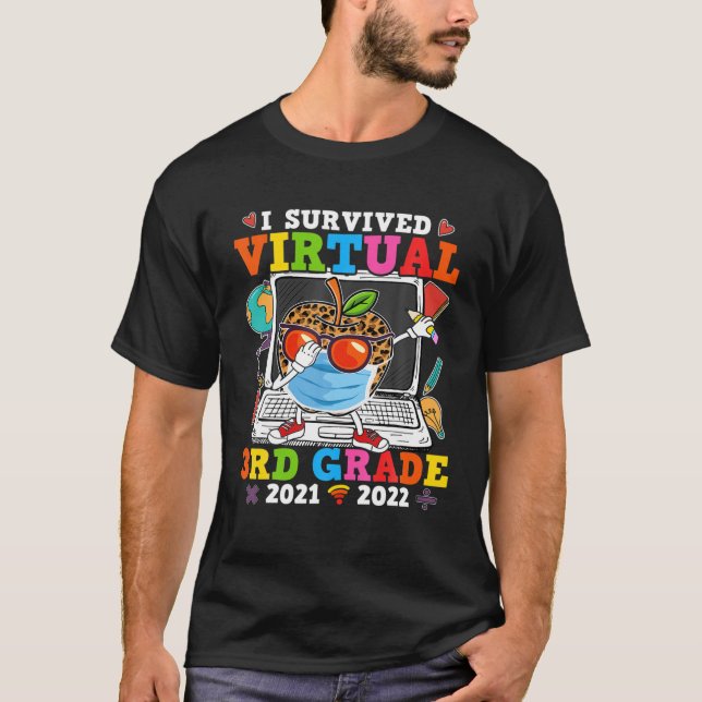 I Survived Virtual 3Rd Grade Leopard Apple Back To T-Shirt (Front)