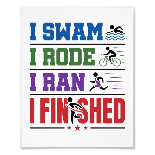 I Swam I Rode I Ran I Finished Triathlon Race Photo Print (Front)