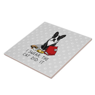 I Swear, the Cat Did It Boston Terrier (black) Tile