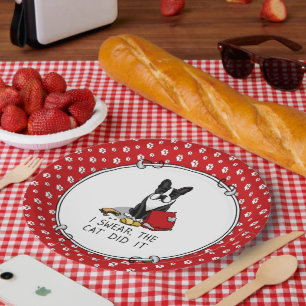 I Swear, the Cat Did It Boston Terrier Dog (black) Paper Plate