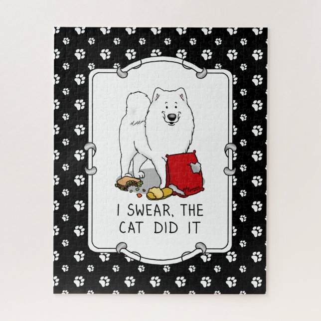 I Swear, the Cat Did It Samoyed Dog Jigsaw Puzzle (Vertical)
