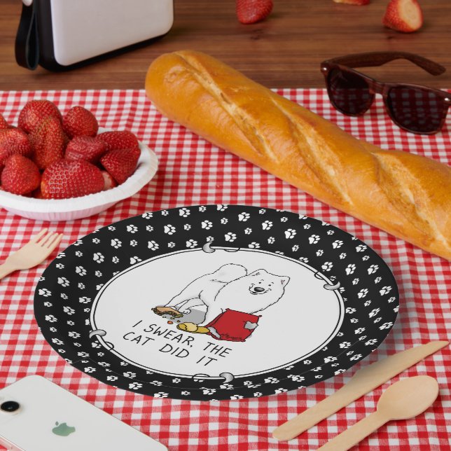 I Swear the Cat Did It Samoyed Dog Messy Funny Paper Plate (Picnic)