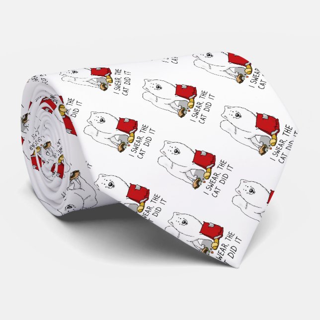 I Swear the Cat Did It Samoyed Dog Messy Funny Tie (Rolled)