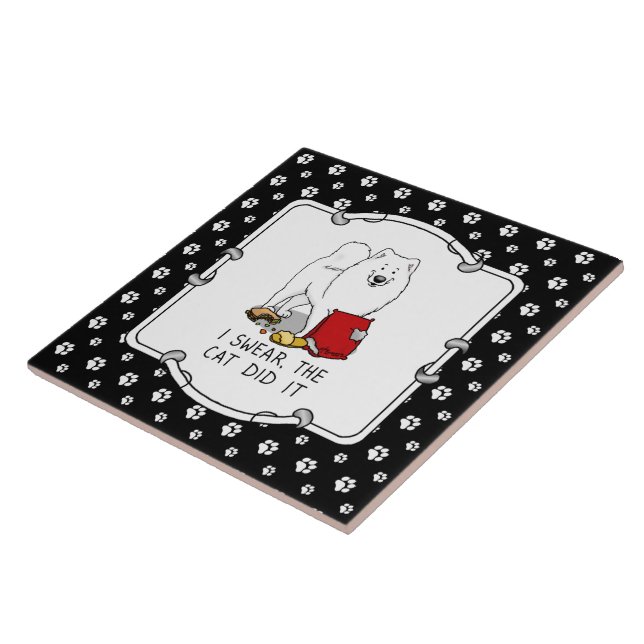 I Swear, the Cat Did It Samoyed Dog Tile (Side)