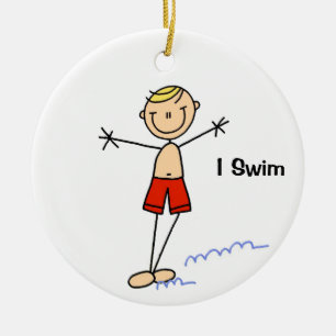 I Swim Stick Figure Boy Option 2 Ceramic Tree Decoration