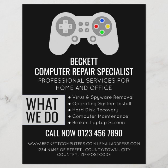 I.T/Computers, Computer Repair Specialist Advert Flyer (Front)