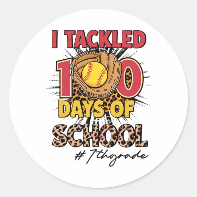I Tackled 100 Days Of 7th Grade Softbyll Leopard K Classic Round Sticker (Front)