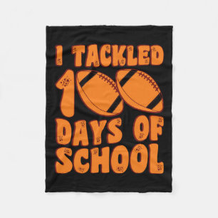 I Tackled 100 Days Of School Boys Footbyll 100th D Fleece Blanket