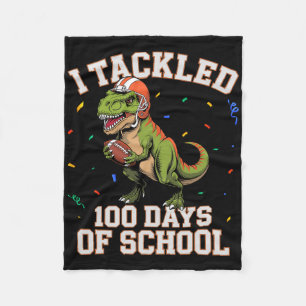 I Tackled 100 Days Of School Dino T-rex Footll Kid Fleece Blanket
