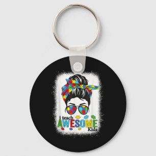 I Teach Awesome Kids Autism Awareness Messy Bun Bl Key Ring