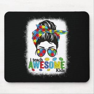 I Teach Awesome Kids Autism Awareness Messy Bun Bl Mouse Pad