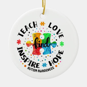I Teach Awesome Kids Autism Awareness Sped Teacher Ceramic Tree Decoration
