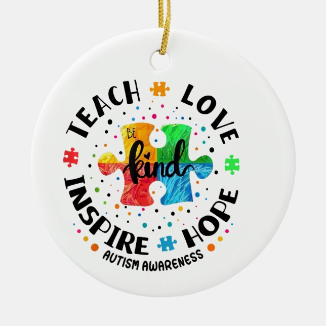 I Teach Awesome Kids Autism Awareness Sped Teacher Ceramic Tree Decoration (Front)