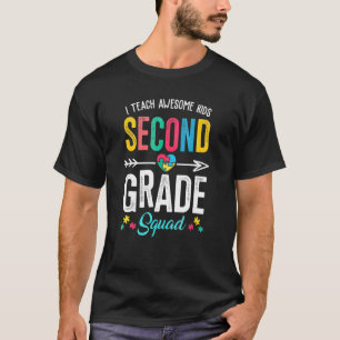 I Teach Awesome Kids Second Grade Squad Autism Tea T-Shirt