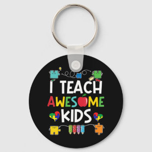 I Teach Awesome Kids shirt Autism Awareness puzzle Key Ring