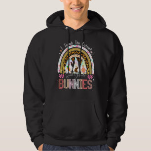 I Teach Cutest 2nd Grade Bunnies Leopard Rainbow E Hoodie
