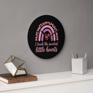 I Teach The Sweetest Hearts Rainbow Teacher Large Clock