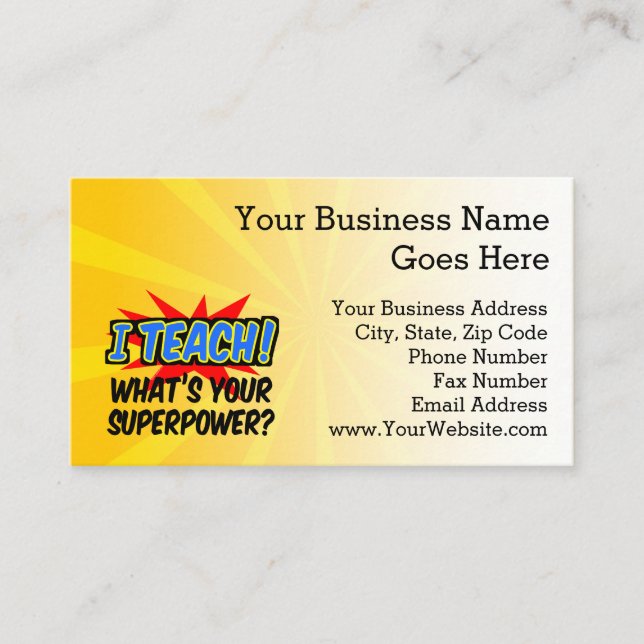 I Teach What's Your Superpower Superhero Teacher Business Card (Front)