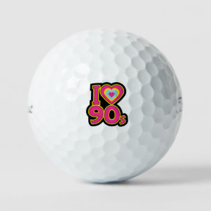 'I ♥ the 90s' Nostalgic Retro Pink Black Yellow  Golf Balls