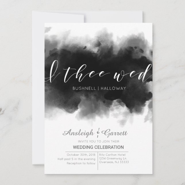 I Thee Wed Dark Watercolor Goth Wedding Invitation (Front)
