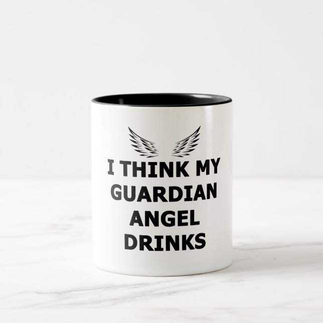 I Think My Guardian Angel Drinks Two-Tone Coffee Mug (Center)
