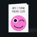 I Think You're Cute Pink Winking Face Emoji Card<br><div class="desc">Let that special someone know how you feel about them with this fun and flirty card. Features an illustration of a pink winking or flirting face in a modern, hand-drawn style. The message on the front and the inside of this card is ready to be personalised with your own saying...</div>