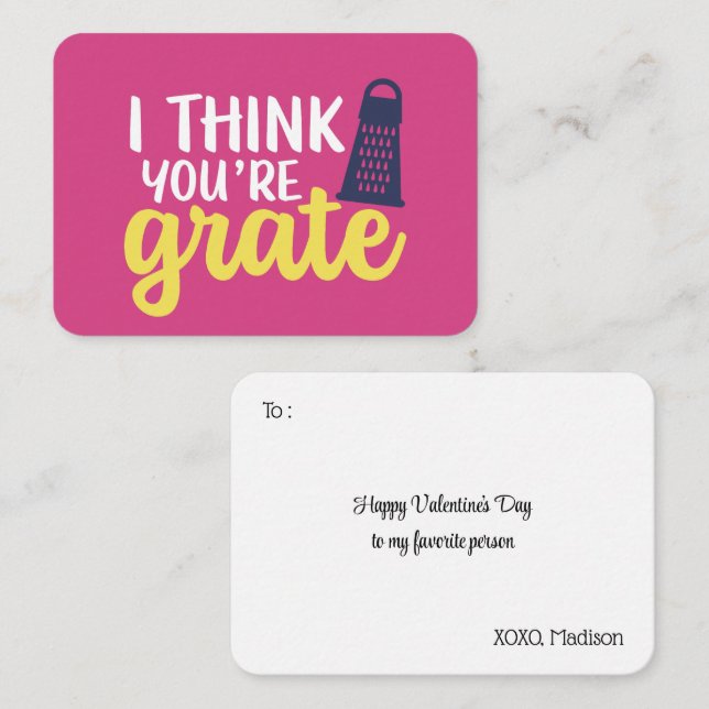 I Think You're Grate Funny Pun Cute Valentines Day Card (Front/Back)