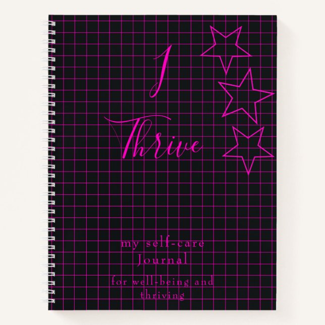 "I Thrive" Quote Self-Care Journal Pink Text (Front)
