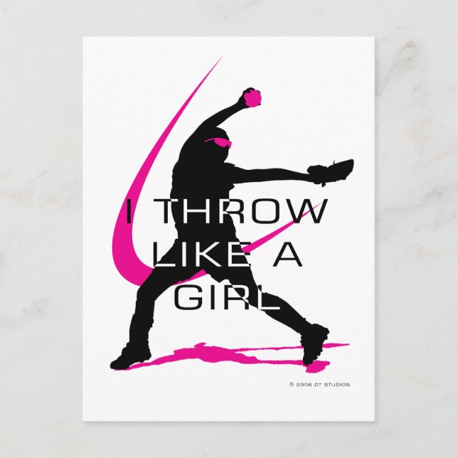 I Throw like a Girl Pink Softball Postcard (Front)