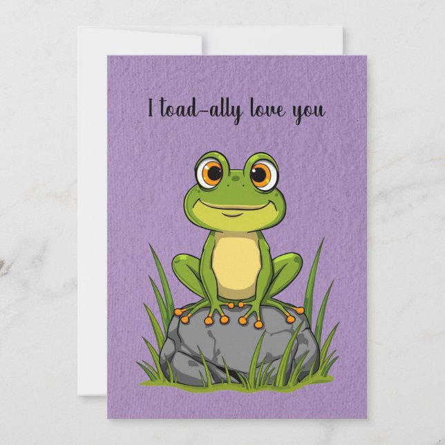 I toad-ally love you - Cartoon toad on a rock Holiday Card (Front)