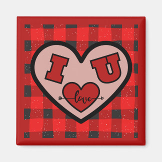 I ♥ U I Love You Buffalo Plaid Magnet