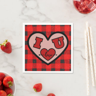 I ♥ U I Love You Buffalo Plaid Paper Napkin