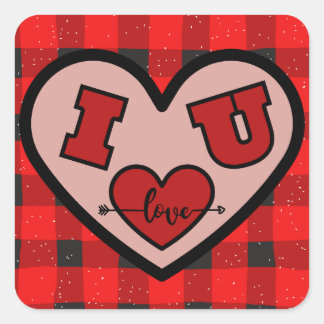 I ♥ U I Love You Buffalo Plaid Sticker