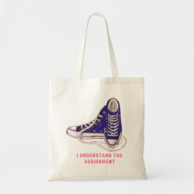 I Understand the Assignment Blue Sneakers Art Tote Bag (Front)