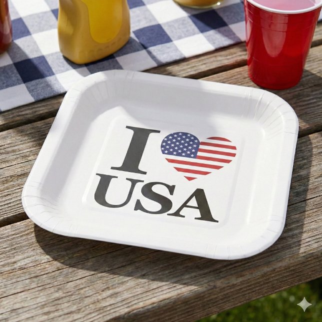 "I ❤️ USA" PAPER PLATE (Hosting With Heart.)