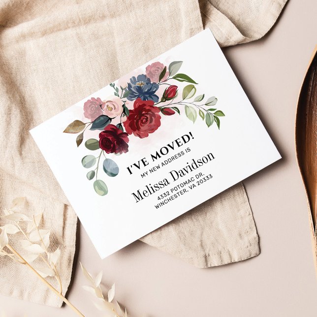 I’ve Moved Burgundy Floral Moving Announcement (Burgundy Floral Botanical Moving Announcement)