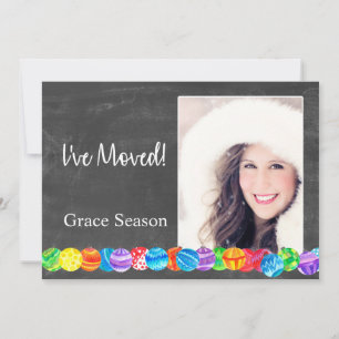 I´ve Moved watercolor baubles photo card