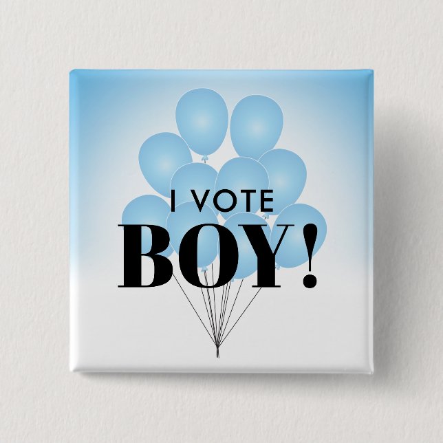I Vote Boy Blue Balloons Gender Reveal Party 15 Cm Square Badge (Front)