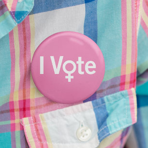 I Vote Button - White on Pink (Customisable)