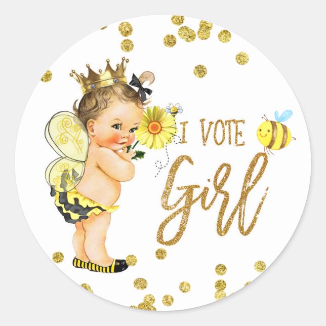 I VOTE GIRL bee Gender Reveal game label (Front)