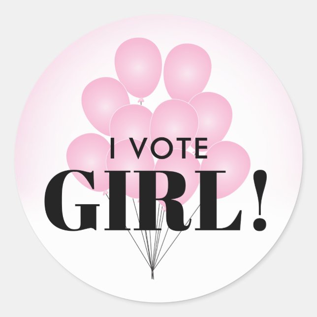 I Vote Girl Pink Balloons Gender Reveal Party Classic Round Sticker (Front)