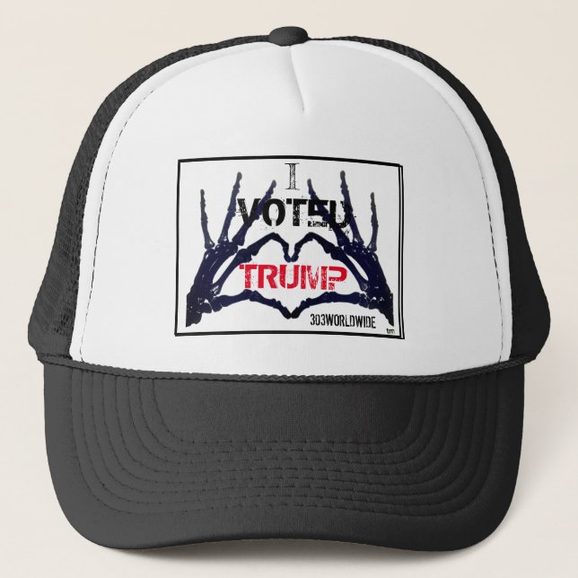"I VOTED TRUMP" Skull Hands Him & Her Trucker Hat (Front)