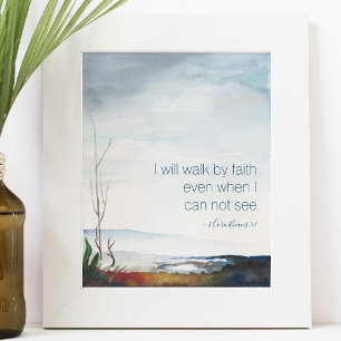 I walk by faith Fall Spiritual Watercolor Poster